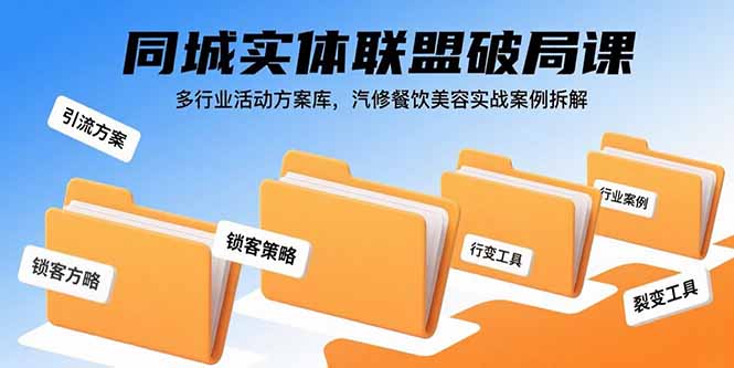 同城实体联盟破局课，多行业活动方案库，汽修餐饮美容实战案例拆解网创-网赚-电商-tk-出海-AI-抖音-快手-小红书-视频号-玩法-创业-小程序-公众号-私域-s粉网创智库