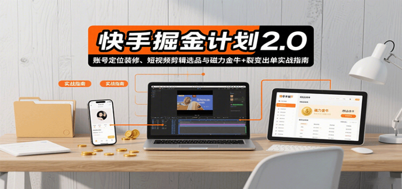 快手掘金计划2.0，账号定位装修、短视频剪辑选品与磁力金牛+裂变出单实战指南网创-网赚-电商-tk-出海-AI-抖音-快手-小红书-视频号-玩法-创业-小程序-公众号-私域-s粉网创智库