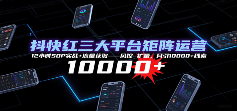 抖快红三大平台矩阵运营，12小时SOP实战+流量获取-风控-扩量，月引10000+线索网创-网赚-电商-tk-出海-AI-抖音-快手-小红书-视频号-玩法-创业-小程序-公众号-私域-s粉网创智库