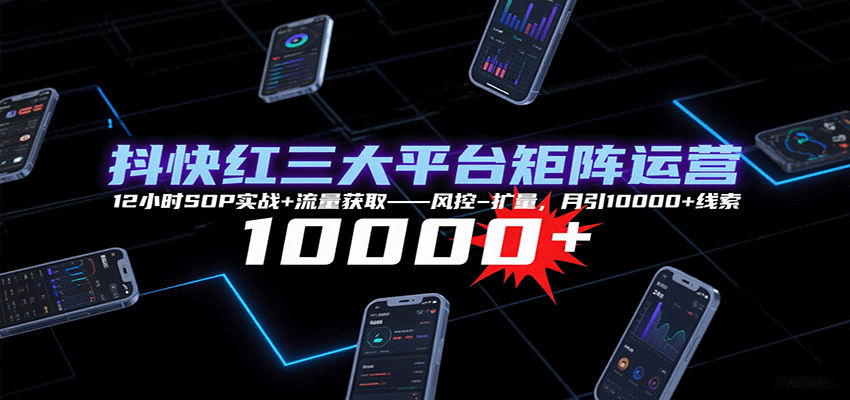 抖快红三大平台矩阵运营,12小时SOP实战+流量获取-风控-扩量,月引10000+线索 - 网创智库网创-网赚-电商-tk-出海-AI-抖音-快手-小红书-视频号-玩法-创业-小程序-公众号-私域-s粉网创智库