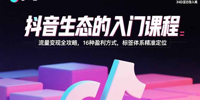 抖音生态的入门课程：流量变现全攻略，16种盈利方式，标签体系精准定位网创-网赚-电商-tk-出海-AI-抖音-快手-小红书-视频号-玩法-创业-小程序-公众号-私域-s粉网创智库