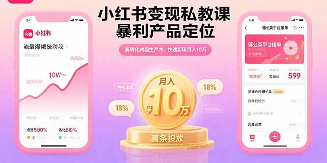 小红书变现私教课，暴利产品定位，高转化内容生产术，快速实现月入10万网创-网赚-电商-tk-出海-AI-抖音-快手-小红书-视频号-玩法-创业-小程序-公众号-私域-s粉网创智库