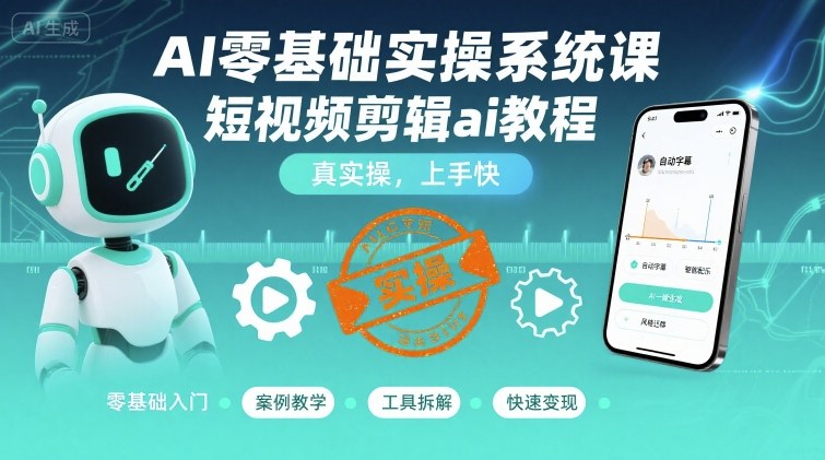 AI零基础实操系统课，短视频剪辑ai教程，真实操，上手快网创-网赚-电商-tk-出海-AI-抖音-快手-小红书-视频号-玩法-创业-小程序-公众号-私域-s粉网创智库