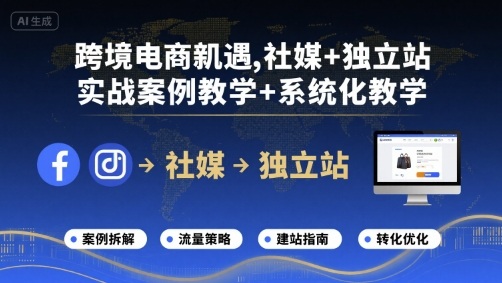 跨境电商新机遇，社媒+独立站，实战案例教学+系统化教学网创-网赚-电商-tk-出海-AI-抖音-快手-小红书-视频号-玩法-创业-小程序-公众号-私域-s粉网创智库