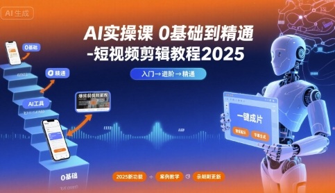 AI实操课0基础到精通-短视频剪辑教程2025网创-网赚-电商-tk-出海-AI-抖音-快手-小红书-视频号-玩法-创业-小程序-公众号-私域-s粉网创智库