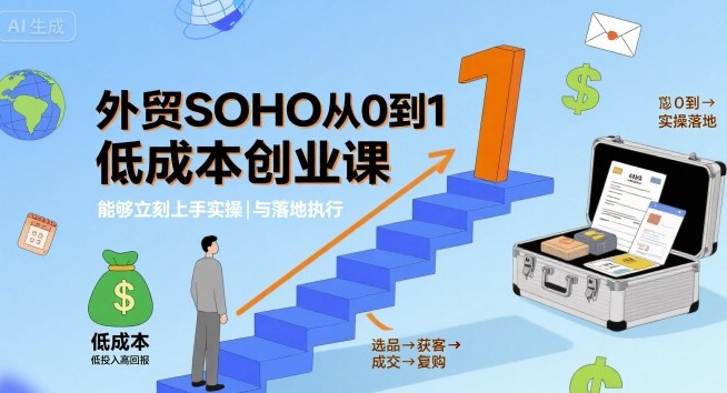 外贸SOHO从0到1低成本创业课，能够立刻上手实操与落地执行网创-网赚-电商-tk-出海-AI-抖音-快手-小红书-视频号-玩法-创业-小程序-公众号-私域-s粉网创智库