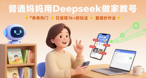 普通妈妈用Deepseek做家教号，条条热门，日变现1k+的玩法，直接抄作业网创-网赚-电商-tk-出海-AI-抖音-快手-小红书-视频号-玩法-创业-小程序-公众号-私域-s粉网创智库