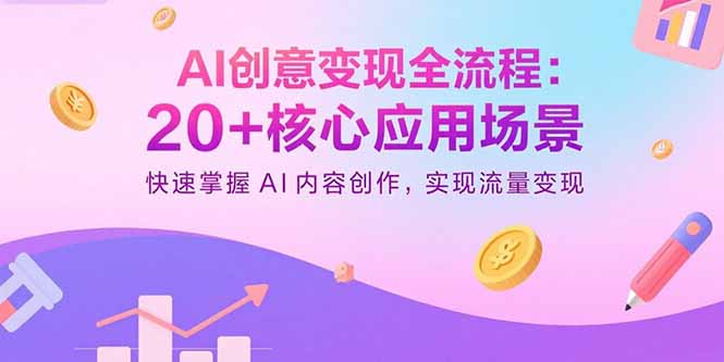 AI创意变现全流程：20+核心应用场景，快速掌握AI内容创作，实现流量变现网创-网赚-电商-tk-出海-AI-抖音-快手-小红书-视频号-玩法-创业-小程序-公众号-私域-s粉网创智库