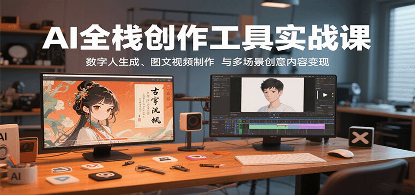 AI全栈创作工具实战课：数字人生成、图文视频制作与多场景创意内容变现 - 网创智库网创-网赚-电商-tk-出海-AI-抖音-快手-小红书-视频号-玩法-创业-小程序-公众号-私域-s粉网创智库