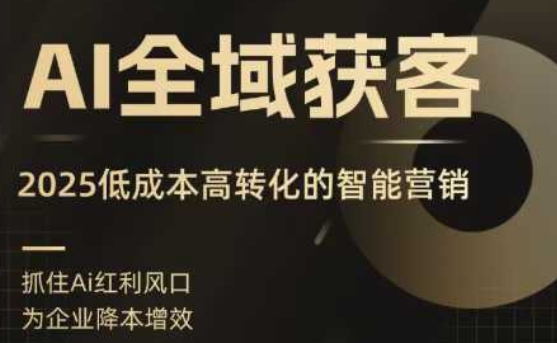 AI全域获客实训营，2025低成本高转化的智能营销，精准找客，高效营销网创-网赚-电商-tk-出海-AI-抖音-快手-小红书-视频号-玩法-创业-小程序-公众号-私域-s粉网创智库