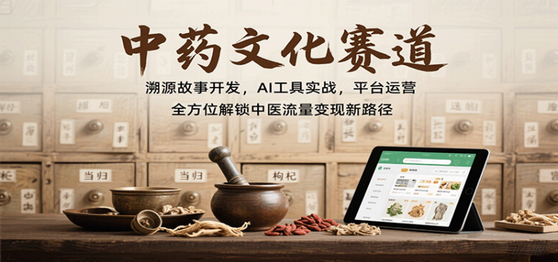 中药文化赛道：溯源故事开发，AI工具实战，平台运营，全方位解锁中医流量变现新路径网创-网赚-电商-tk-出海-AI-抖音-快手-小红书-视频号-玩法-创业-小程序-公众号-私域-s粉网创智库