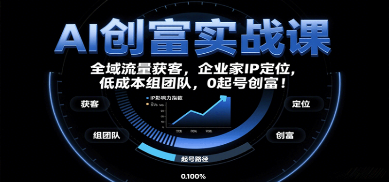 AI创富实战课:企业家IP定位,全域流量获客,低成本组团队,0起号创富!网创-网赚-电商-tk-出海-AI-抖音-快手-小红书-视频号-玩法-创业-小程序-公众号-私域-s粉网创智库