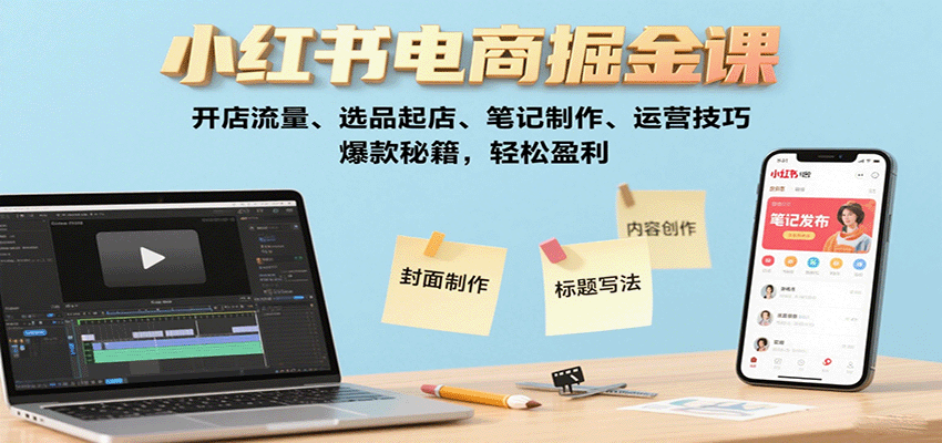 小红书电商掘金课：开店流量、选品起店、笔记制作、运营技巧，爆款秘籍，轻松盈利 - 网创智库网创-网赚-电商-tk-出海-AI-抖音-快手-小红书-视频号-玩法-创业-小程序-公众号-私域-s粉网创智库