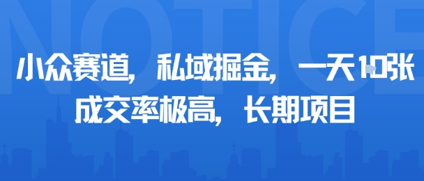 小众赛道，私域掘金，一天多张，成交率极高，长期项目网创-网赚-电商-tk-出海-AI-抖音-快手-小红书-视频号-玩法-创业-小程序-公众号-私域-s粉网创智库