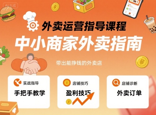 外卖运营指导课程，中小商家外卖指南，手把手带出能挣钱的外卖店网创-网赚-电商-tk-出海-AI-抖音-快手-小红书-视频号-玩法-创业-小程序-公众号-私域-s粉网创智库