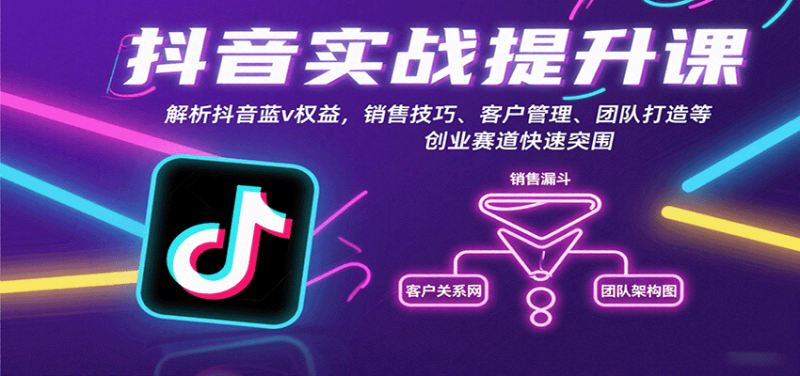 抖音实战提升课：解析抖音蓝v权益，销售技巧、客户管理、团队打造等创业赛道快速突围网创-网赚-电商-tk-出海-AI-抖音-快手-小红书-视频号-玩法-创业-小程序-公众号-私域-s粉网创智库