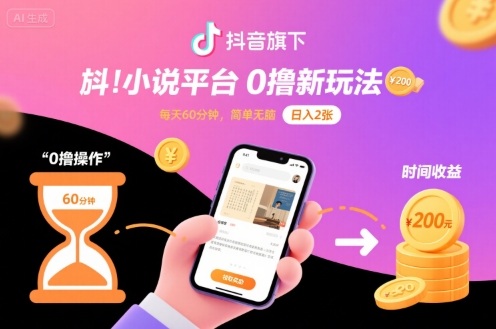 抖音旗下小说平台0撸新玩法，每天挂G60分钟，简单无脑，日入2张【揭秘】网创-网赚-电商-tk-出海-AI-抖音-快手-小红书-视频号-玩法-创业-小程序-公众号-私域-s粉网创智库