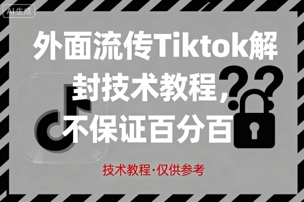 外面流传Tiktok解封技术教程，不保证百分百，具体自测网创-网赚-电商-tk-出海-AI-抖音-快手-小红书-视频号-玩法-创业-小程序-公众号-私域-s粉网创智库