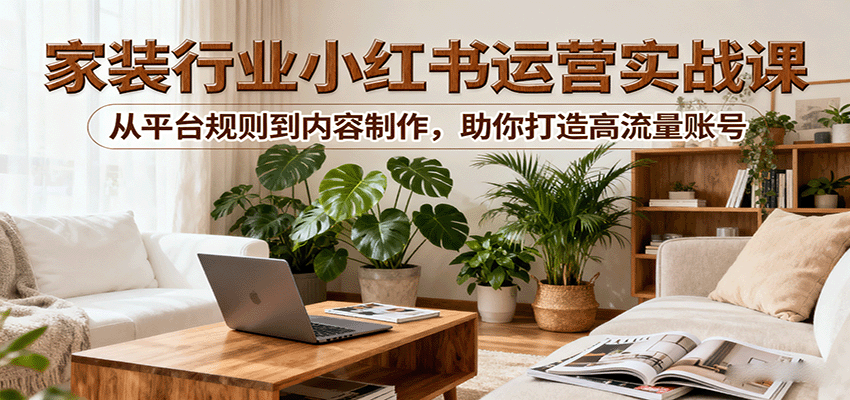 小红书家装行业运营实战课：从平台规则到内容制作，助你打造高流量账号 - 网创智库网创-网赚-电商-tk-出海-AI-抖音-快手-小红书-视频号-玩法-创业-小程序-公众号-私域-s粉网创智库