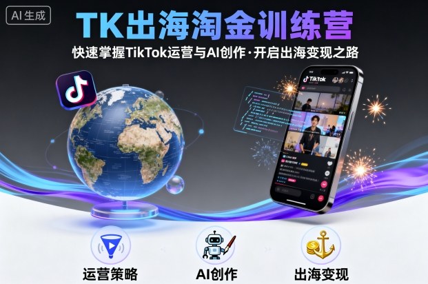 TK出海淘金训练营，助你快速掌握TikTok运营与AI创作，开启出海变现之路网创-网赚-电商-tk-出海-AI-抖音-快手-小红书-视频号-玩法-创业-小程序-公众号-私域-s粉网创智库