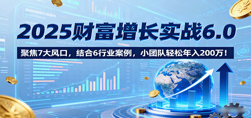 2025财富增长实战6.0,聚焦7大风口,结合6行业案例,小团队轻松年入200万! - 网创智库网创-网赚-电商-tk-出海-AI-抖音-快手-小红书-视频号-玩法-创业-小程序-公众号-私域-s粉网创智库