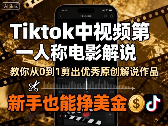 Tiktok中视频第一人称电影解说,教你从0到1剪出一个优秀的原创解说作品,新手也能挣美金网创-网赚-电商-tk-出海-AI-抖音-快手-小红书-视频号-玩法-创业-小程序-公众号-私域-s粉网创智库