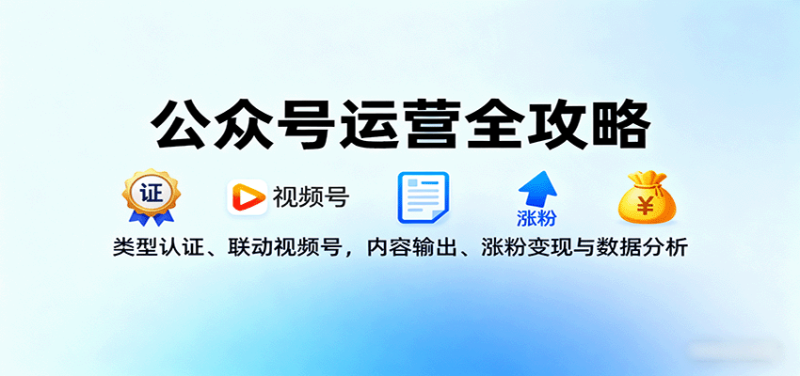 公众号运营全攻略：类型认证、联动视频号，内容输出、涨粉变现与数据分析网创-网赚-电商-tk-出海-AI-抖音-快手-小红书-视频号-玩法-创业-小程序-公众号-私域-s粉网创智库