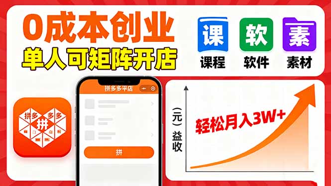 拼多多虚拟电商，0成本，单人可矩阵开店，轻松月入3W+网创-网赚-电商-tk-出海-AI-抖音-快手-小红书-视频号-玩法-创业-小程序-公众号-私域-s粉网创智库