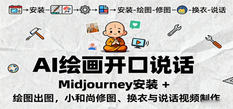 AI绘画开口说话，Midjourney安装 + 绘图出图，小和尚修图、换衣与说话视频制作网创-网赚-电商-tk-出海-AI-抖音-快手-小红书-视频号-玩法-创业-小程序-公众号-私域-s粉网创智库