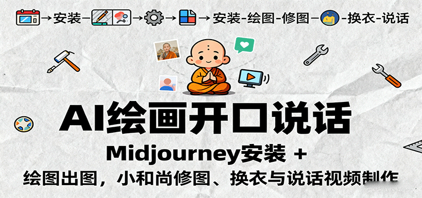 AI绘画开口说话,Midjourney安装 + 绘图出图,小和尚修图、换衣与说话视频制作 - 网创智库网创-网赚-电商-tk-出海-AI-抖音-快手-小红书-视频号-玩法-创业-小程序-公众号-私域-s粉网创智库