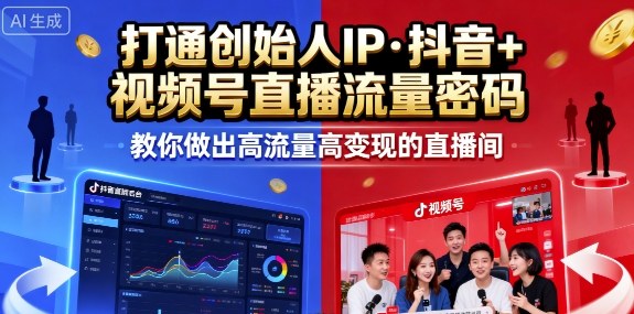 25年直播9-10两期线下课，打通创始人IP，抖音+视频号直播流量密码，教你做出高流量高变现的直播间网创-网赚-电商-tk-出海-AI-抖音-快手-小红书-视频号-玩法-创业-小程序-公众号-私域-s粉网创智库