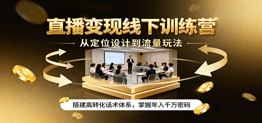 直播变现线下训练营，从定位设计到流量玩法，搭建高转化话术体系，掌握年入千万密码 - 网创智库网创-网赚-电商-tk-出海-AI-抖音-快手-小红书-视频号-玩法-创业-小程序-公众号-私域-s粉网创智库