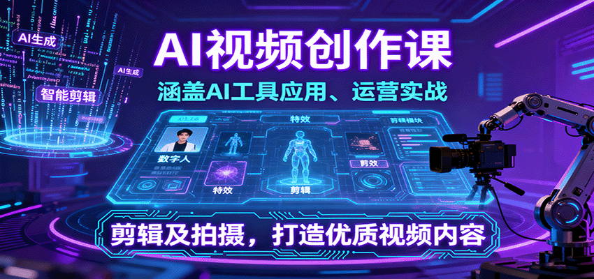 AI视频创作课,涵盖AI工具应用、运营实战、剪辑及拍摄,打造优质视频内容 - 网创智库网创-网赚-电商-tk-出海-AI-抖音-快手-小红书-视频号-玩法-创业-小程序-公众号-私域-s粉网创智库