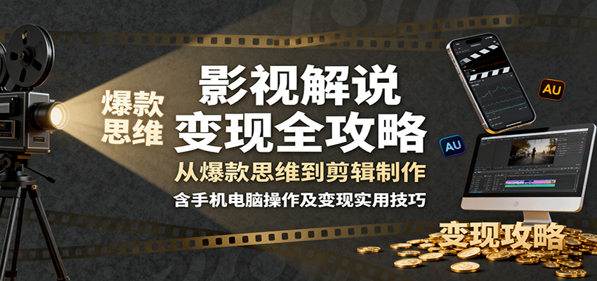 影视解说变现全攻略：从爆款思维到剪辑制作，含手机电脑操作及变现实用技巧 - 网创智库网创-网赚-电商-tk-出海-AI-抖音-快手-小红书-视频号-玩法-创业-小程序-公众号-私域-s粉网创智库