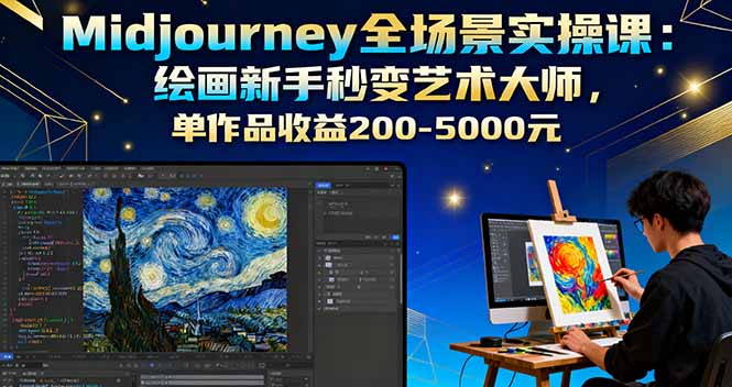 Midjourney全场景实操课：绘画新手秒变艺术大师，单作品收益200-5000元网创-网赚-电商-tk-出海-AI-抖音-快手-小红书-视频号-玩法-创业-小程序-公众号-私域-s粉网创智库