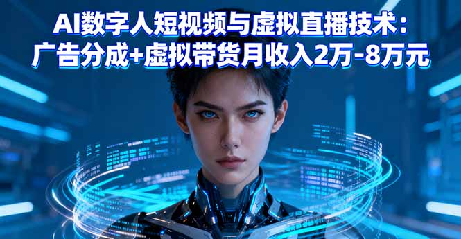 AI数字人短视频与虚拟直播技术：广告分成+虚拟带货月收入2万-8万元网创-网赚-电商-tk-出海-AI-抖音-快手-小红书-视频号-玩法-创业-小程序-公众号-私域-s粉网创智库