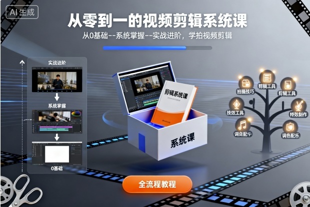 从零到一的视频剪辑系统课，从0基础–系统掌握–实战进阶，学拍视频剪辑网创-网赚-电商-tk-出海-AI-抖音-快手-小红书-视频号-玩法-创业-小程序-公众号-私域-s粉网创智库