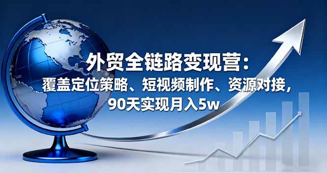 外贸全链路变现营：覆盖定位策略、短视频制作、资源对接，90天实现月入5w网创-网赚-电商-tk-出海-AI-抖音-快手-小红书-视频号-玩法-创业-小程序-公众号-私域-s粉网创智库