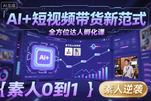 AI+短视频带货新范式全方位达人孵化课，素人也可以从0到1，全方位认知短视频带货网创-网赚-电商-tk-出海-AI-抖音-快手-小红书-视频号-玩法-创业-小程序-公众号-私域-s粉网创智库