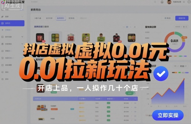 抖店虚拟0.01元拉新玩法，复制做店群，开店上品，一人操作几十个店网创-网赚-电商-tk-出海-AI-抖音-快手-小红书-视频号-玩法-创业-小程序-公众号-私域-s粉网创智库