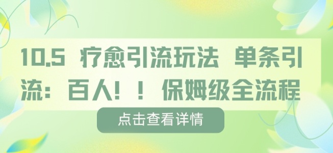 疗愈引流玩法，单条引流百人，保姆级全流程网创-网赚-电商-tk-出海-AI-抖音-快手-小红书-视频号-玩法-创业-小程序-公众号-私域-s粉网创智库