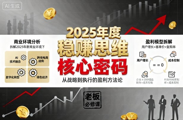 2025年度稳賺思维老板创业营，拆解2025年新商业环境下，企业实现持续盈利的核心密码网创-网赚-电商-tk-出海-AI-抖音-快手-小红书-视频号-玩法-创业-小程序-公众号-私域-s粉网创智库