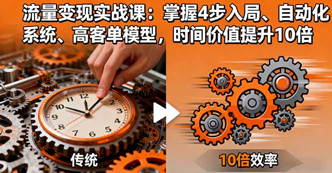 流量变现实战课：掌握4步入局、自动化系统、高客单模型，时间价值提升10倍网创-网赚-电商-tk-出海-AI-抖音-快手-小红书-视频号-玩法-创业-小程序-公众号-私域-s粉网创智库