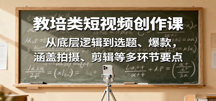 教培类短视频创作课：从底层逻辑到选题、爆款，涵盖拍摄、剪辑等多环节要点 - 网创智库网创-网赚-电商-tk-出海-AI-抖音-快手-小红书-视频号-玩法-创业-小程序-公众号-私域-s粉网创智库