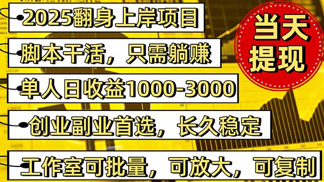 稳定八年美金掘金2.0脚本干活，只需躺赚。单人日收益1000-3000可批量、…网创-网赚-电商-tk-出海-AI-抖音-快手-小红书-视频号-玩法-创业-小程序-公众号-私域-s粉网创智库