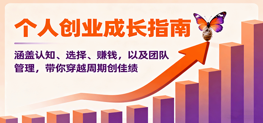 个人创业成长指南:涵盖认知、选择、赚钱,以及团队管理,带你穿越周期创佳绩 - 网创智库网创-网赚-电商-tk-出海-AI-抖音-快手-小红书-视频号-玩法-创业-小程序-公众号-私域-s粉网创智库