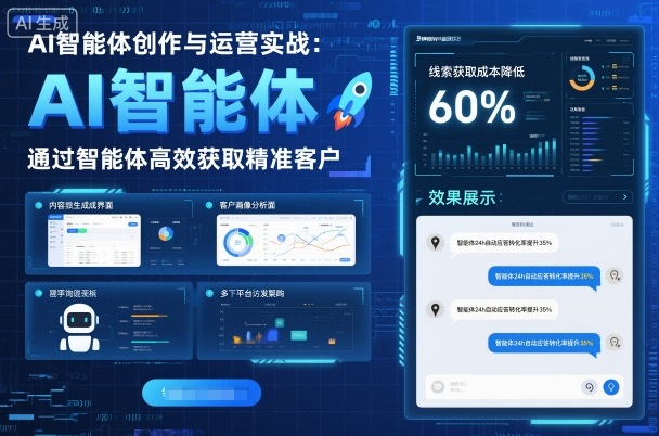 AI智能体创作与运营实战，实体门店通过智能体高效获取精准客户网创-网赚-电商-tk-出海-AI-抖音-快手-小红书-视频号-玩法-创业-小程序-公众号-私域-s粉网创智库