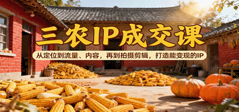 三农IP成交课：从定位到流量、内容，再到拍摄剪辑，打造能变现的IP网创-网赚-电商-tk-出海-AI-抖音-快手-小红书-视频号-玩法-创业-小程序-公众号-私域-s粉网创智库