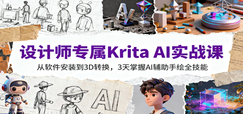 设计师专属Krita AI实战课：从软件安装到3D转换，3天掌握AI辅助手绘全技能网创-网赚-电商-tk-出海-AI-抖音-快手-小红书-视频号-玩法-创业-小程序-公众号-私域-s粉网创智库