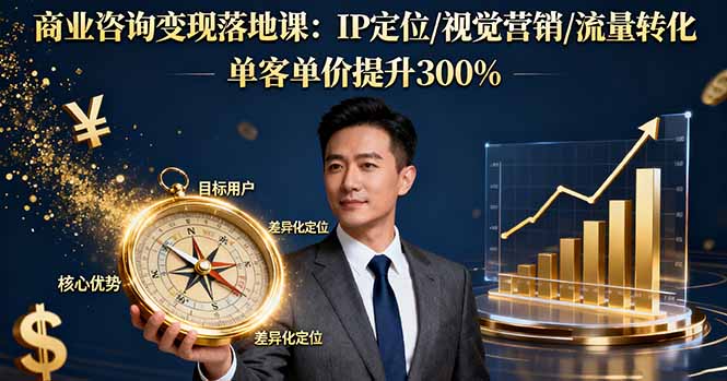 商业咨询变现落地课：IP定位/视觉营销/流量转化，单客单价提升300%网创-网赚-电商-tk-出海-AI-抖音-快手-小红书-视频号-玩法-创业-小程序-公众号-私域-s粉网创智库